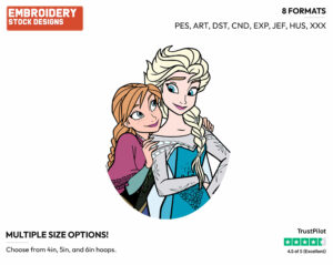 Anna, Elsa - Disney's Frozen - Embroidery Design in 3 sizes & 8 formats