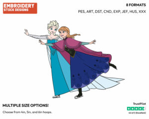 Anna, Elsa Skating - Disney's Frozen - Embroidery Design in 3 sizes & 8 formats