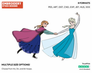 Anna, Elsa Skating - Disney's Frozen - Embroidery Design in 3 sizes & 8 formats
