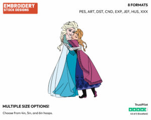 Anna, Elsa Hugging - Disney's Frozen - Embroidery Design in 3 sizes & 8 formats