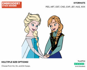 Anna, Elsa Holding Hands - Disney's Frozen - Embroidery Design in 3 sizes & 8 formats