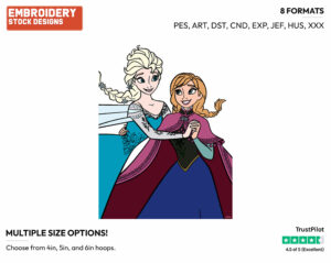 Anna, Elsa Ice Skating - Disney's Frozen - Embroidery Design in 3 sizes & 8 formats