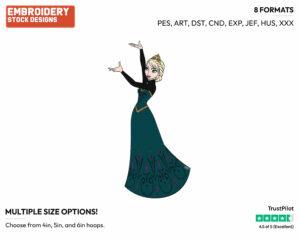 Queen Elsa Performing Magic - Disney's Frozen - Embroidery Design in 3 sizes & 8 formats