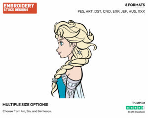 Elsa Side View - Disney's Frozen - Embroidery Design in 3 sizes & 8 formats
