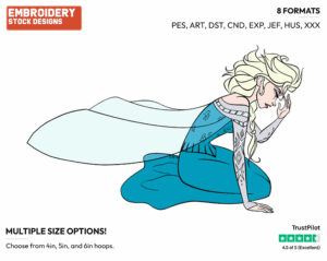 Elsa On Her Knees, Devastated - Disney's Frozen - Embroidery Design in 3 sizes & 8 formats