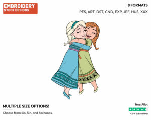 Young Anna, Elsa Hugging - Disney's Frozen 2 - Embroidery Design in 3 sizes & 8 formats