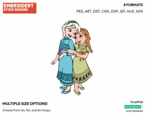 Young Anna, Elsa - Disney's Frozen 2 - Embroidery Design in 3 sizes & 8 formats