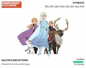 Anna, Elsa, Olaf, Sven And Kristoff - Disney's Frozen 2 - Embroidery Design in 3 sizes & 8 formats