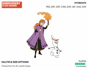 Olaf, Anna Holding A Torch - Disney's Frozen 2 - Embroidery Design in 3 sizes & 8 formats
