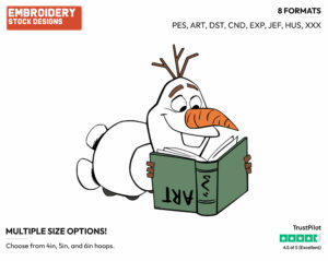 Olaf Reading A Book Upside Down - Disney's Frozen 2 - Embroidery Design in 3 sizes & 8 formats