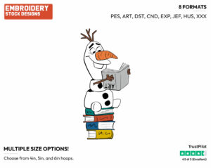 Olaf Reading A Book - Disney's Frozen 2 - Embroidery Design in 3 sizes & 8 formats