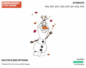 Olaf Surrounded With Falling Leaves - Disney's Frozen 2 - Embroidery Design in 3 sizes & 8 formats