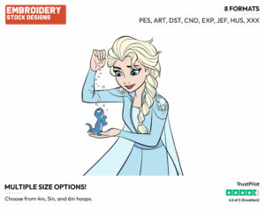 Elsa Cooling Off Bruni - Disney's Frozen 2 - Embroidery Design in 3 sizes & 8 formats