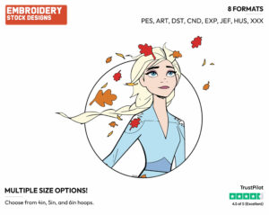 Elsa Surrounded With Falling Leaves - Disney's Frozen 2 - Embroidery Design in 3 sizes & 8 formats