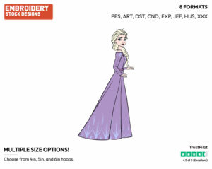 Elsa In Her Purple Dress - Disney's Frozen 2 - Embroidery Design in 3 sizes & 8 formats