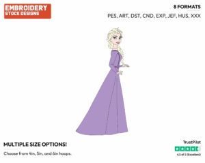 Elsa In Her Purple Dress - Disney's Frozen 2 - Embroidery Design in 3 sizes & 8 formats