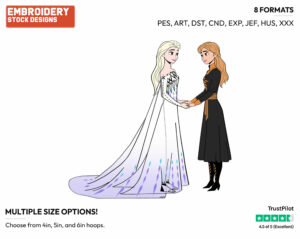 Anna And Elsa In White Holding Hands - Disney's Frozen 2 - Embroidery Design in 3 sizes & 8 formats