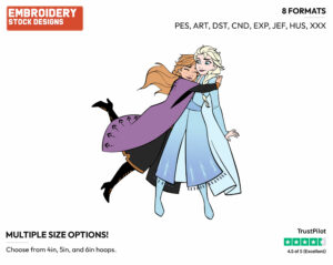 Anna Hugging Elsa - Disney's Frozen 2 - Embroidery Design in 3 sizes & 8 formats