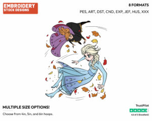 Anna And Elsa Carried Away In The Wind - Disney's Frozen 2 - Embroidery Design in 3 sizes & 8 formats