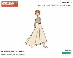 Anna In Her Tan Dress - Disney's Frozen 2 - Embroidery Design in 3 sizes & 8 formats