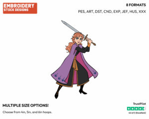 Anna Wielding A Sword - Disney's Frozen 2 - Embroidery Design in 3 sizes & 8 formats