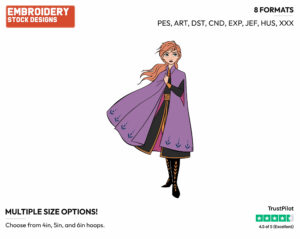 Anna Holding Her Coat Close - Disney's Frozen 2 - Embroidery Design in 3 sizes & 8 formats