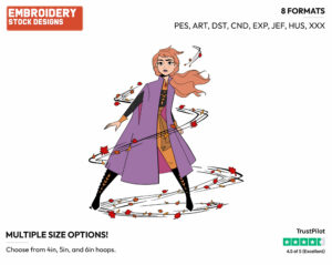 Anna Caught In Leaves Blowing In The Wind - Disney's Frozen 2 - Embroidery Design in 3 sizes & 8 formats
