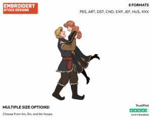 Kristoff Holding Anna In His Arms - Disney's Frozen 2 - Embroidery Design in 3 sizes & 8 formats