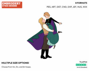 Kristoff Holding Queen Anna In His Arms - Disney's Frozen 2 - Embroidery Design in 3 sizes & 8 formats