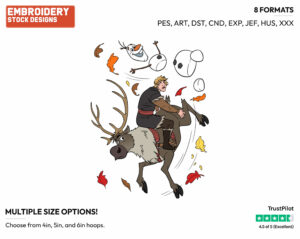 Kristoff, Sven And Olaf Carried Away In The Wind - Disney's Frozen 2 - Embroidery Design in 3 sizes & 8 formats