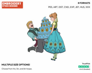 Anna, Kristoff Birthday Cake - Disney's Frozen - Embroidery Design in 3 sizes & 8 formats