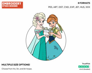 Elsa Offering Anna A Birthday Gift - Disney's Frozen - Embroidery Design in 3 sizes & 8 formats