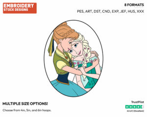 Anna, Elsa Hugging - Disney's Frozen - Embroidery Design in 3 sizes & 8 formats