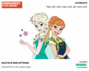 Anna, Elsa - Disney's Frozen - Embroidery Design in 3 sizes & 8 formats