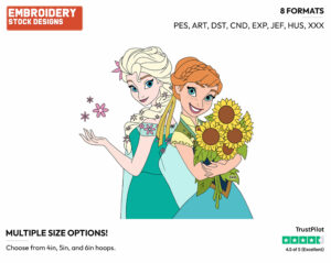 Anna, Elsa Spring Flowers - Disney's Frozen - Embroidery Design in 3 sizes & 8 formats