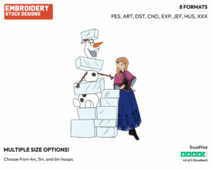 Anna And Olaf With Blocks Of Ice - Disney's Frozen - Embroidery Design in 3 sizes & 8 formats