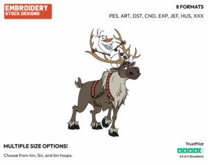 Olaf Riding Sven - Disney's Frozen - Embroidery Design in 3 sizes & 8 formats