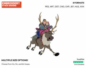 Kristoff Rides Sven With Anna - Disney's Frozen - Embroidery Design in 3 sizes & 8 formats