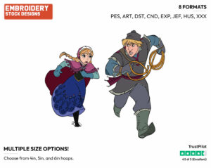 Anna, Kristoff Running - Disney's Frozen - Embroidery Design in 3 sizes & 8 formats