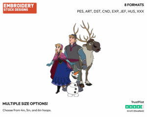 Anna, Kristoff, Sven, Olaf - Disney's Frozen - Embroidery Design in 3 sizes & 8 formats