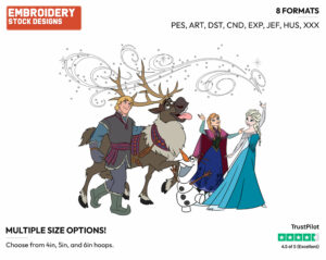Kristoff, Sven, Anna, Elsa, Olaf - Disney's Frozen - Embroidery Design in 3 sizes & 8 formats