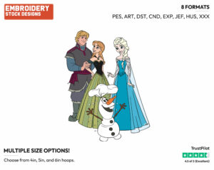 Anna, Elsa, Kristoff, Olaf - Disney's Frozen - Embroidery Design in 3 sizes & 8 formats