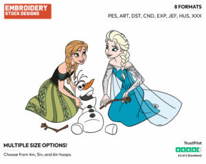 Anna, Elsa, Olaf - Disney's Frozen - Embroidery Design in 3 sizes & 8 formats