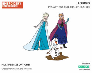 Anna, Elsa Laughing While Olaf Dabbles In The Mud - Disney's Frozen - Embroidery Design in 3 sizes & 8 formats