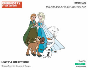 Elsa, Anna, Olaf, Baby Reindeer - Disney's Frozen - Embroidery Design in 3 sizes & 8 formats