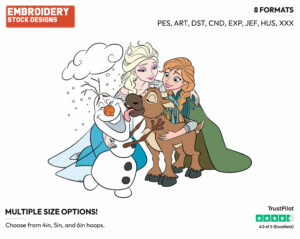Elsa, Anna, Olaf, Baby Reindeer - Disney's Frozen - Embroidery Design in 3 sizes & 8 formats