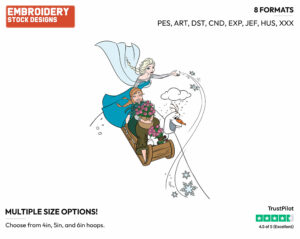 Olaf, Anna, Elsa Sledding - Disney's Frozen - Embroidery Design in 3 sizes & 8 formats