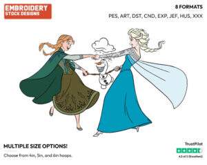 Olaf, Anna, Elsa - Disney's Frozen - Embroidery Design in 3 sizes & 8 formats