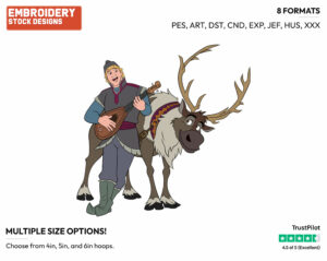 Kristoff Singing, Playing Mandolin, Sven - Disney's Frozen - Embroidery Design in 3 sizes & 8 formats