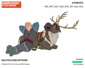 Kristoff Reclining Against Sven - Disney's Frozen - Embroidery Design in 3 sizes & 8 formats